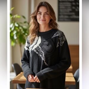 ROBERTA DI CASTELLI VINTAGE BLK WOMEN SWEATER 26/28 SEQUIN JEWELS ON SHOULDERS